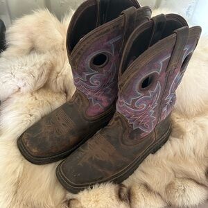 Rocky Kids 8” Western Boots size 3.5 Dark Brown and Purple